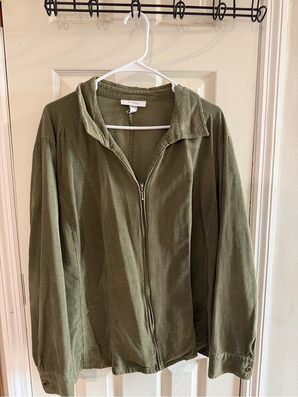 dressbarn Olive Ribbed Collared Top